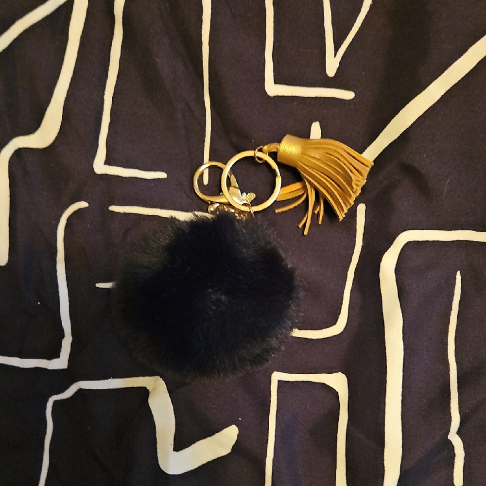 Black and Gold Pom Pom Keychain